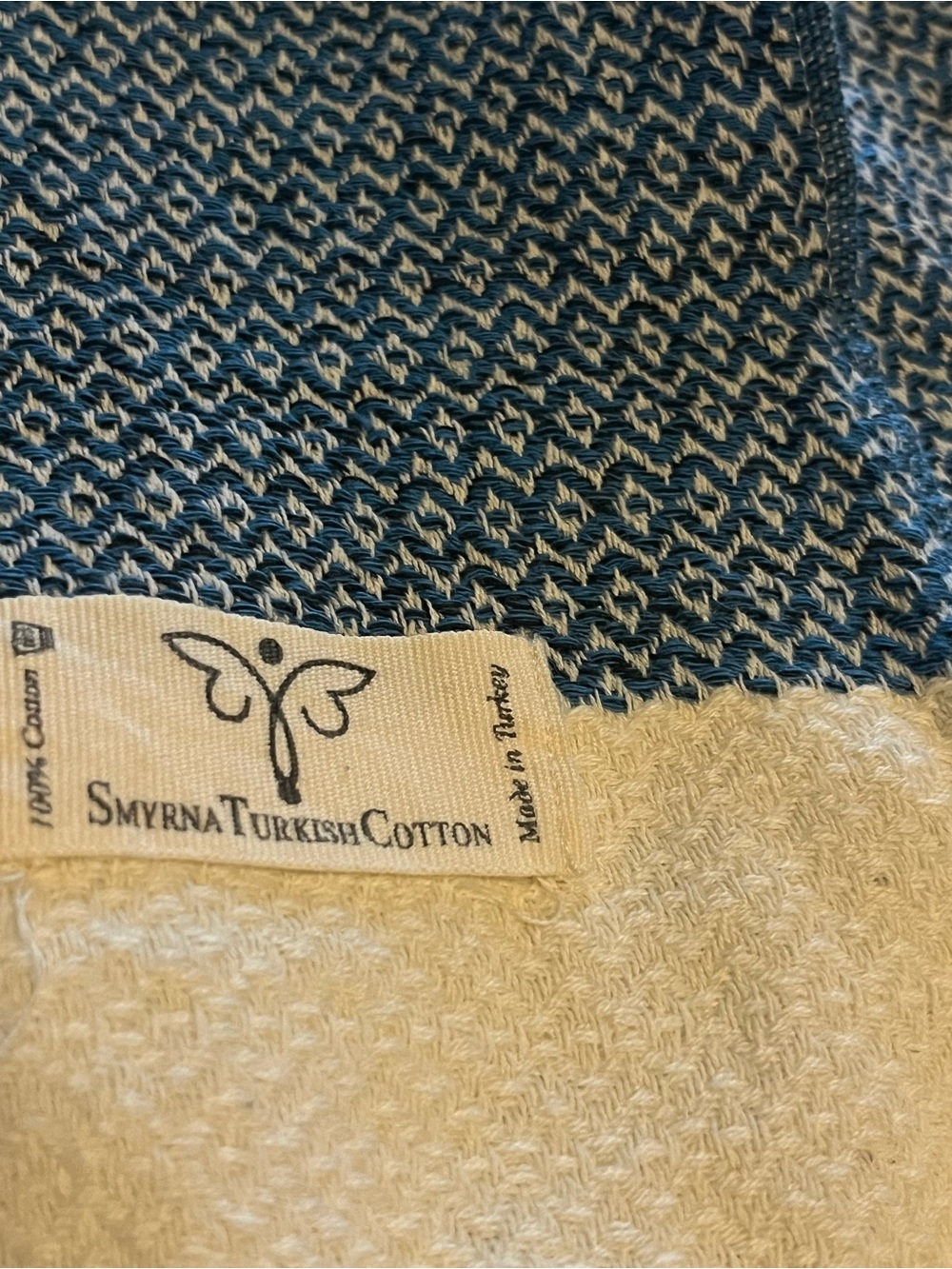 Smyrna Turkish Cotton Two-Tone Waffle Weave Towel - Blue & Cream